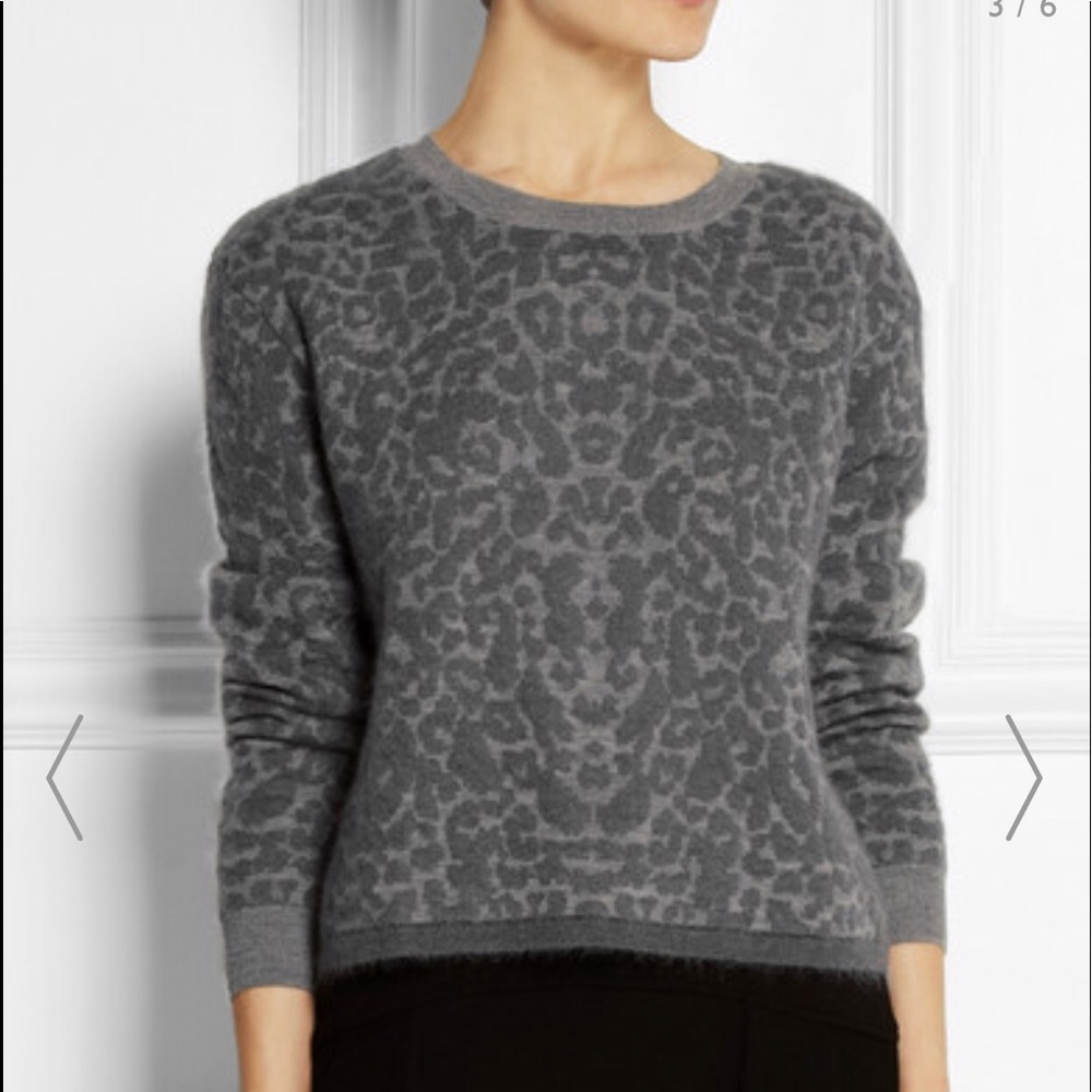 ALEXANDER MCQUEEN Womens Sweater, Gray Leopard Print Wool Mohair Blend Pullover
